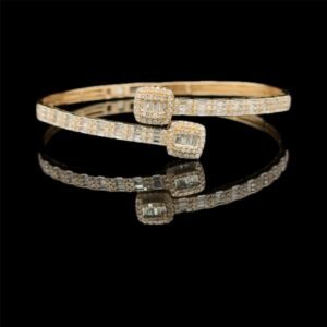 10K Yellow Gold and Diamond Twin Square Bangle