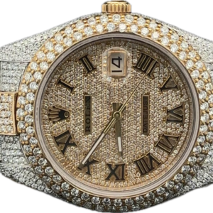 41mm Iced out Rolex Diamond Watch with Two-Tone Oyster Bracelet